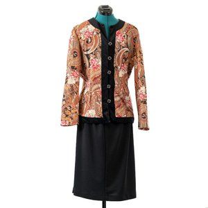 Vintage 80s Pablo Collection Jacket and Leslie Fay Skirt Paisley Black Pink Wome